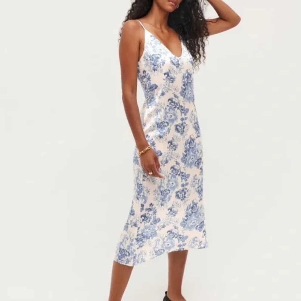 Reformation Blue Floral Midi Dress